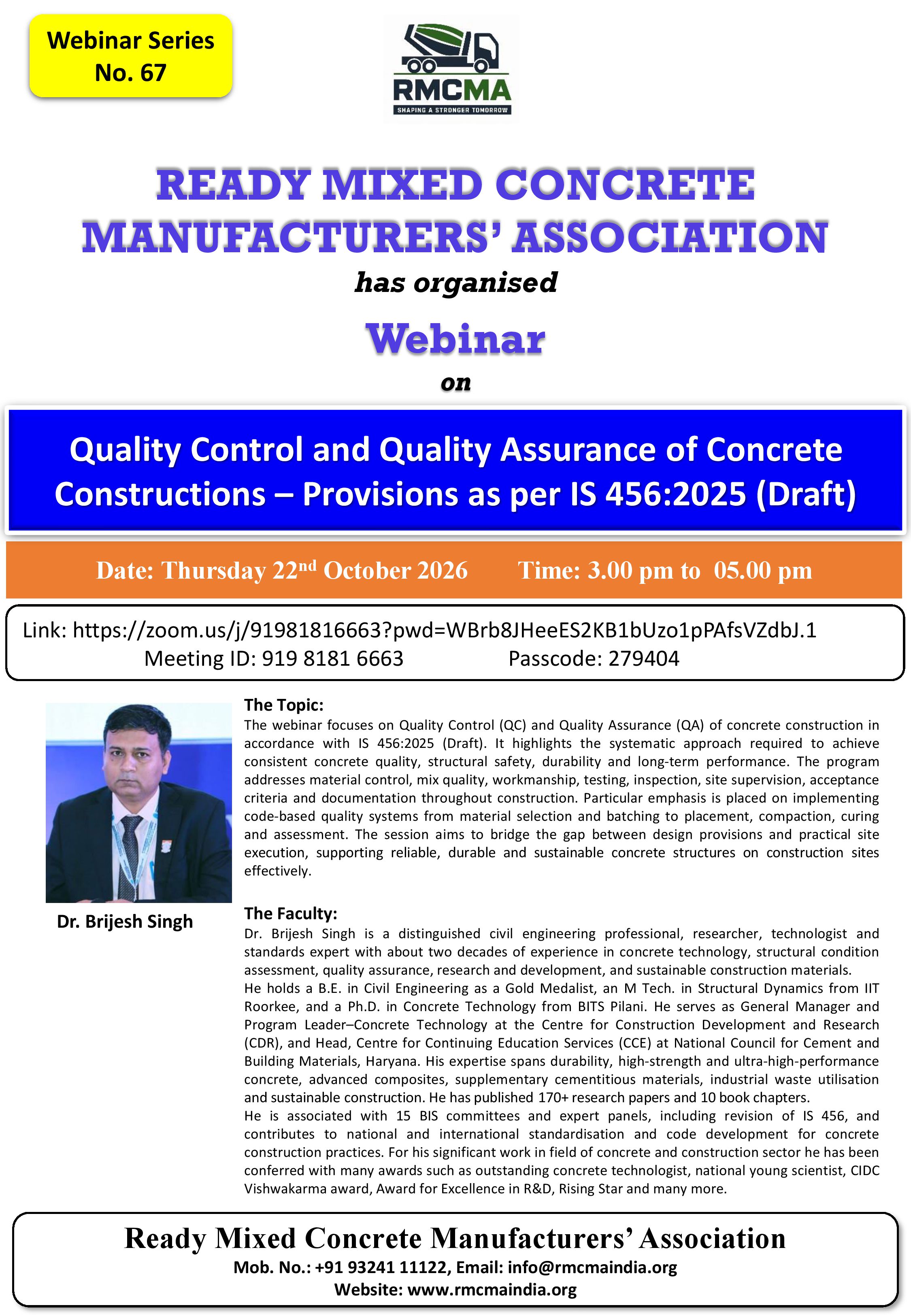 Webinar on QAQC provisions in IS:456-2025 (Draft)